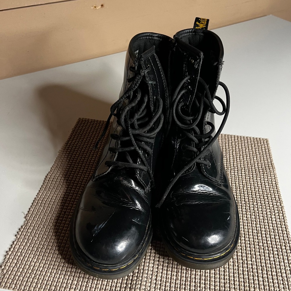 Dr. Martens 1460 Y Black Patent Lamper Leather Lace Up Zip Boots Womens 7 Mens 6 - Picture 6 of 8